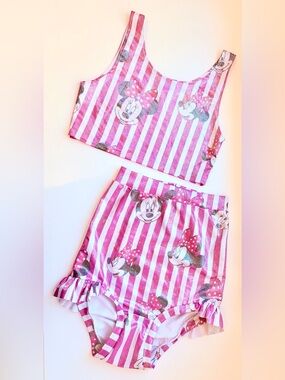 Wild Rich Kids Iridescent Pink Stripe Minnie Swimsuit Bikini Retro Girl Sz 11-12